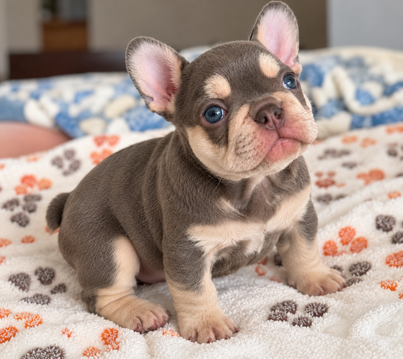 Bruce, a blue-and-tan French Bulldog puppy