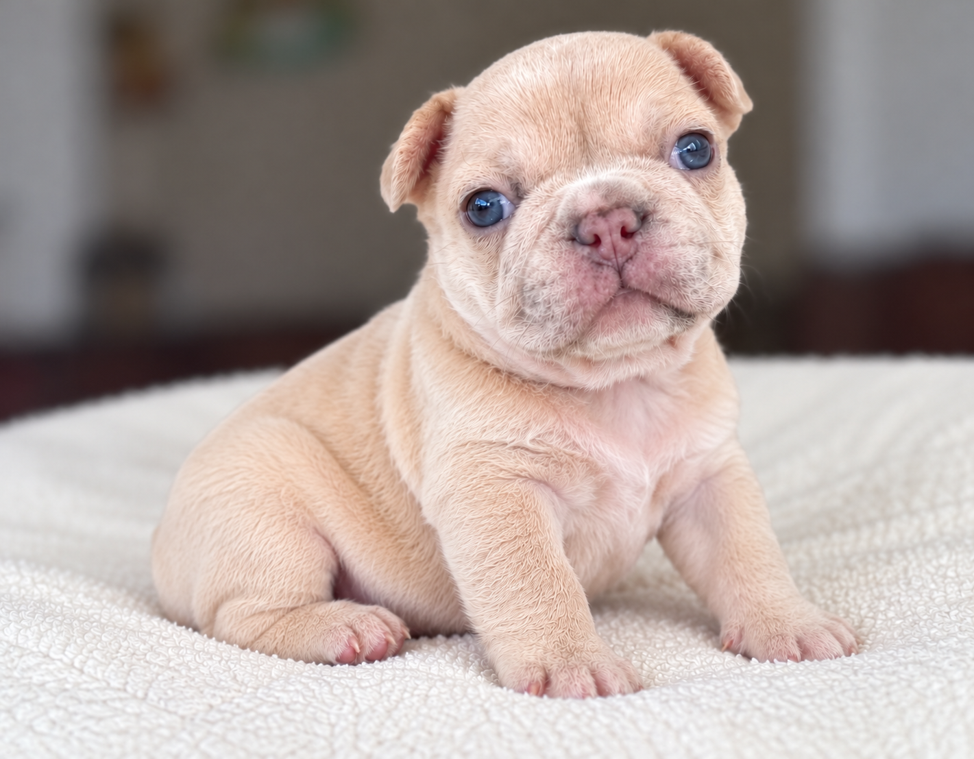 Truffles, a cream French Bulldog puppy